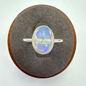 VTG Sterling Silver 925 White Opal Cabochon Bezel Set Statement Ring Size 8